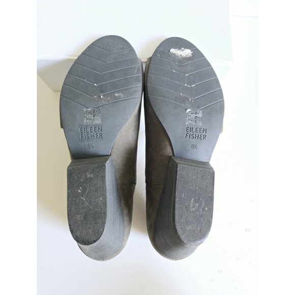 Eileen Fisher D'Orsay Peep Open Toe Gray Leather Wedge Heel Sandals Shoes 8.5 - Picture 11 of 14